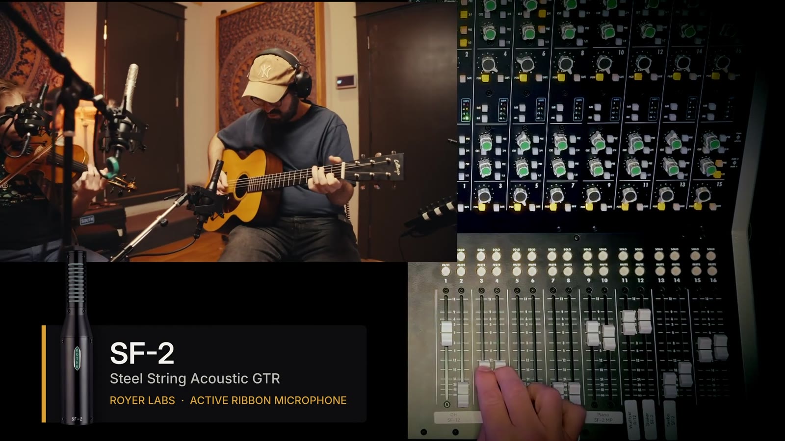 Anthony Da Costa playing steel-string acoustic guitar into a Royer SF-2 active ribbon microphone