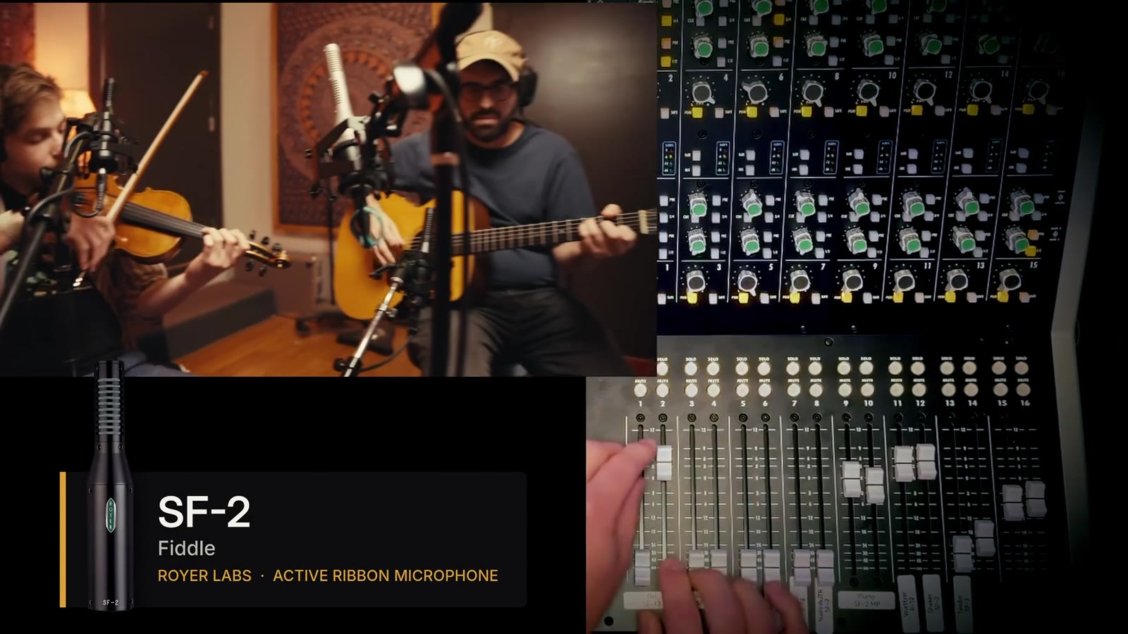 Fiddle player recording into a Royer SF-2 active ribbon microphone at Pentavirate Studios