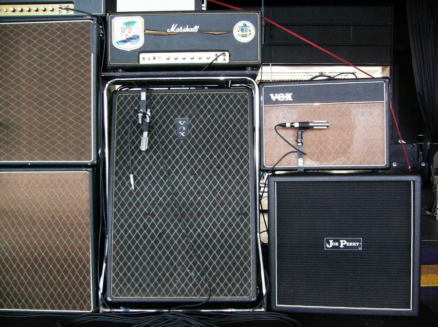 R-121s on the guitar cabinets of Joe Perry’s live rig with Aerosmith
