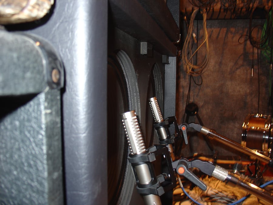 Two R-121s on a Kings X guitar cabinet