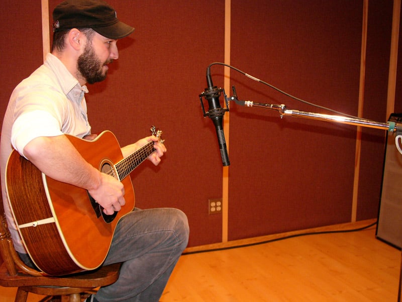 SF-series stereo ribbon mic out in front of an acoustic guitar