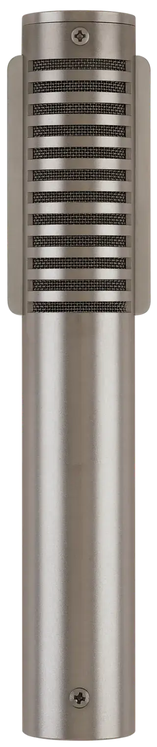 Royer R-121 ribbon microphone turned around, logo side facing away from the sound source