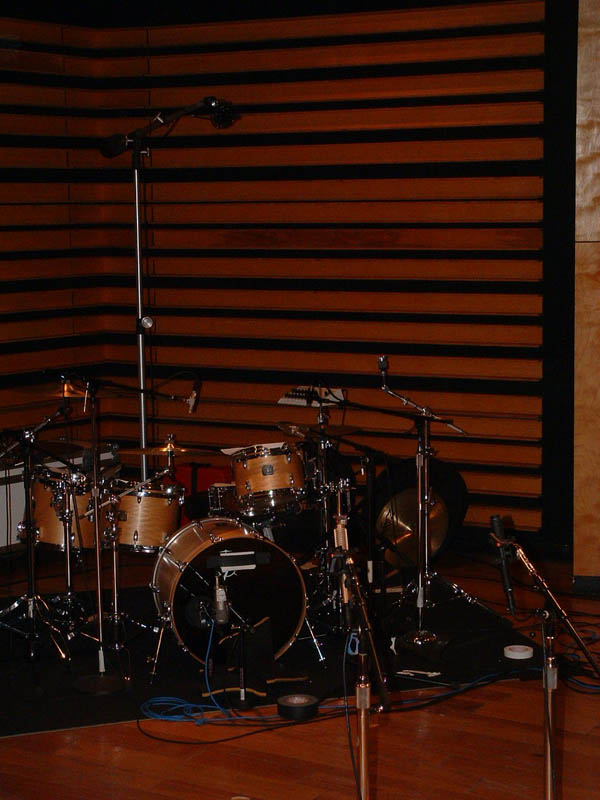 SF-24 placed high over the drum kit at NRG Studios on a Train session