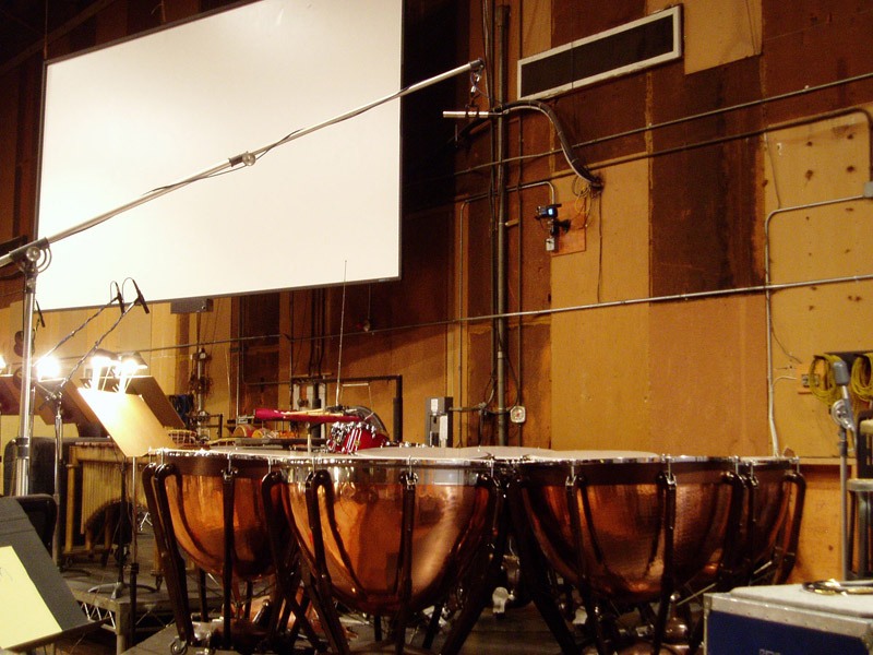 R-122 spot mic on the timpani at a scoring session at Sony